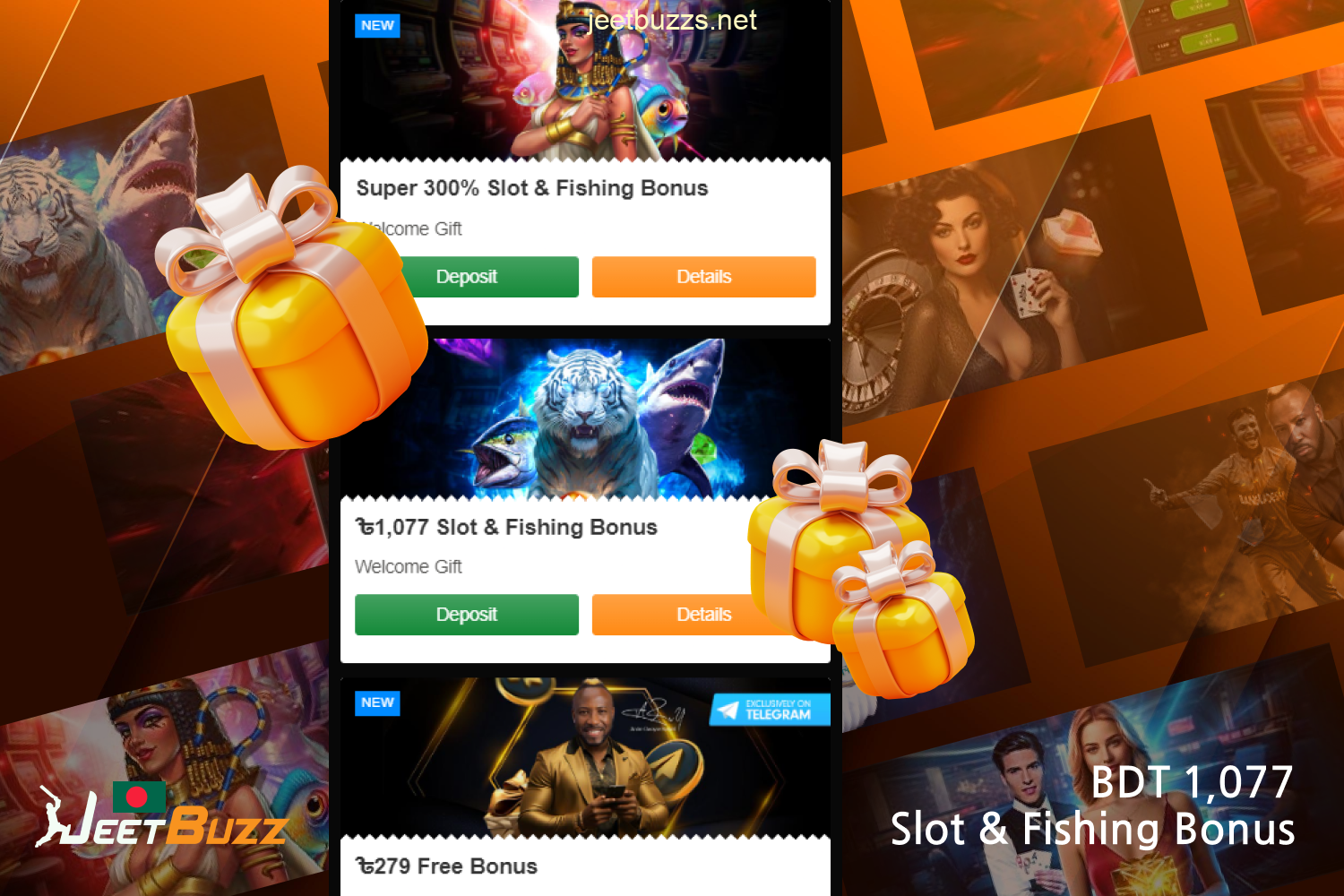 Welcome bonus from Jeetbuzz Bangladesh - new gamblers can get a bonus up to BDT 1,077