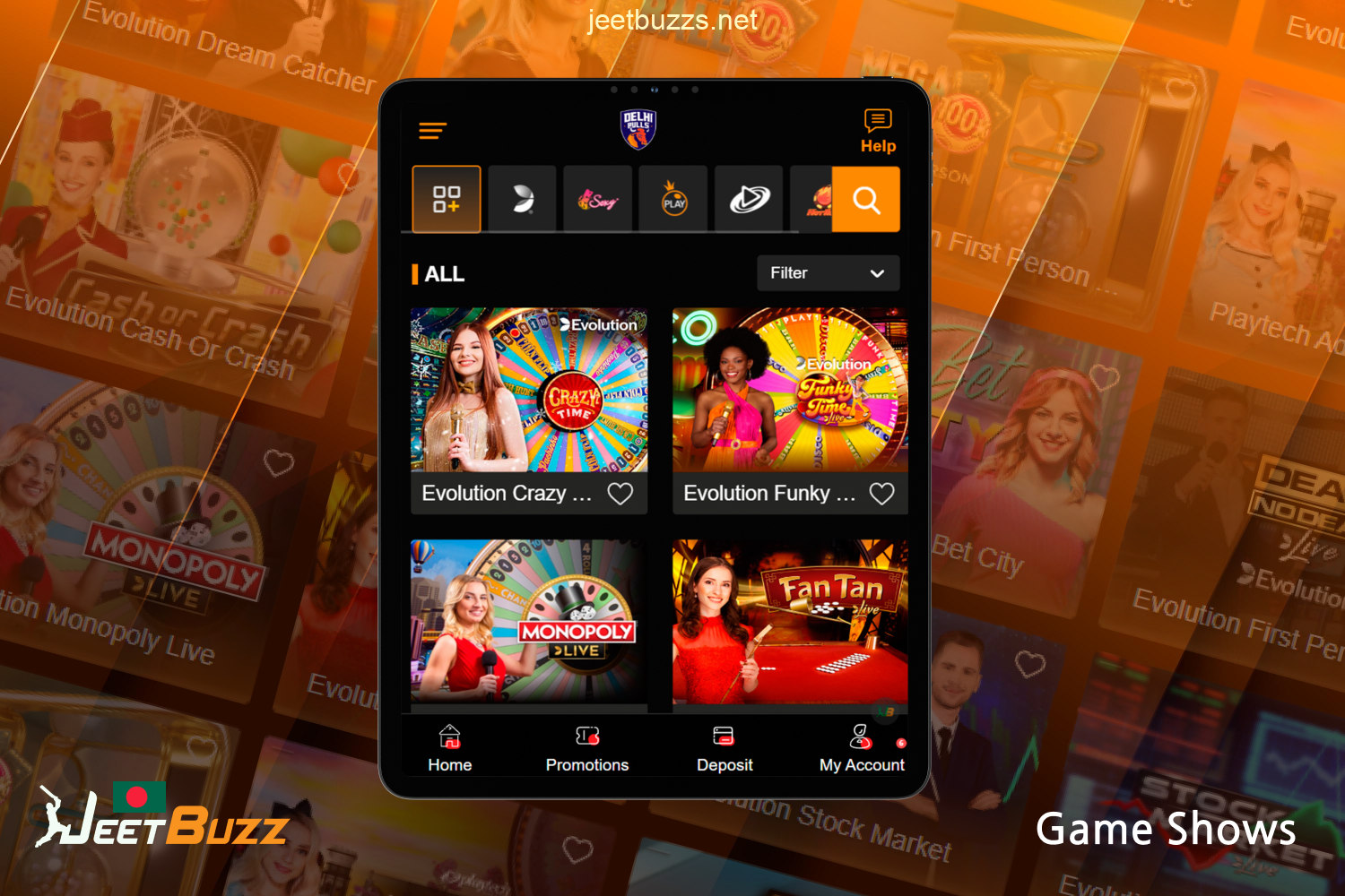 The Live Games section of Jeetbuzz Bangladesh Casino features various popular game shows