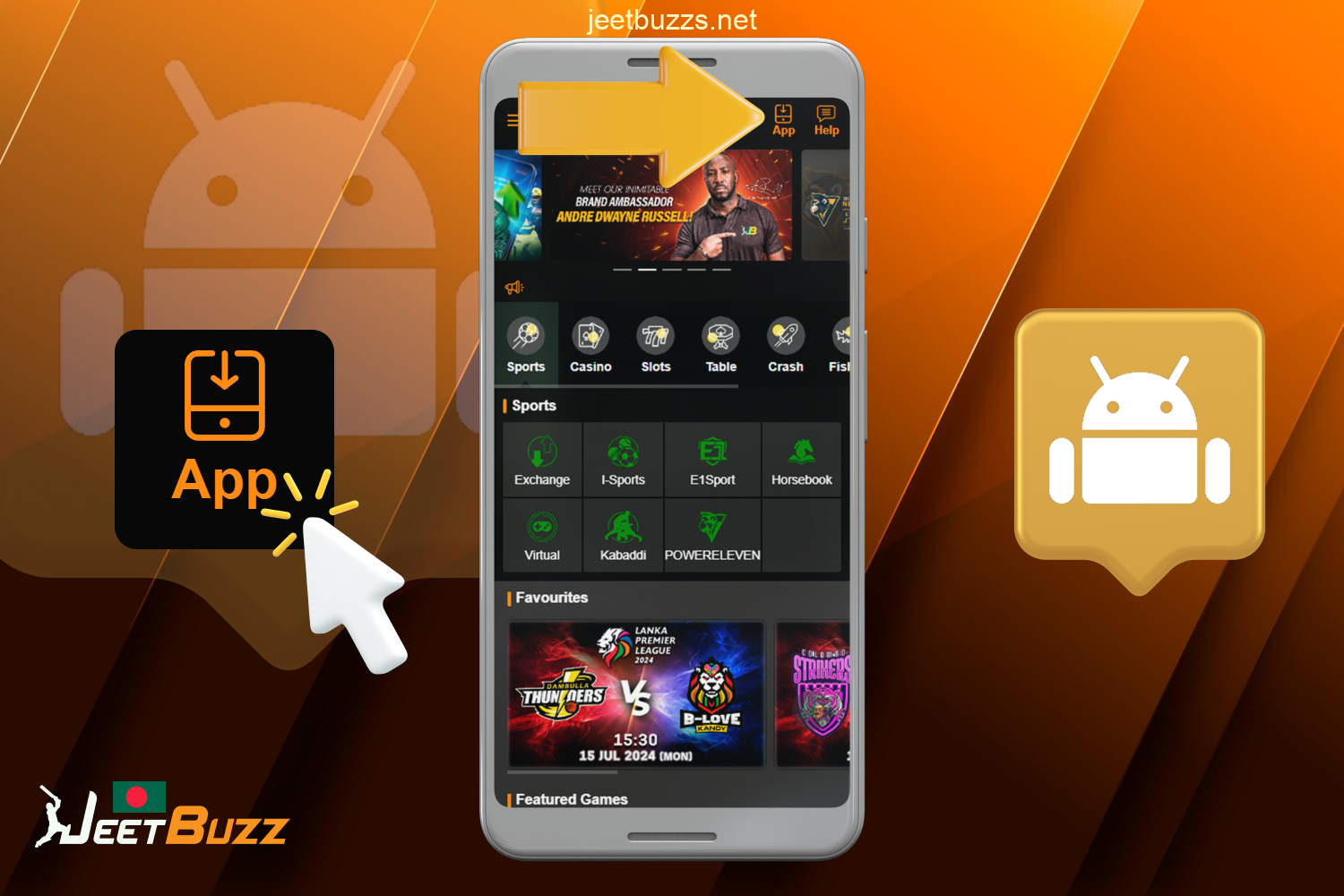 Android এ Jeetbuzz অ্যাপ ইনস্টল করতে প্রধান মেনুর মাধ্যমে মোবাইল অ্যাপস পৃষ্ঠায় যান