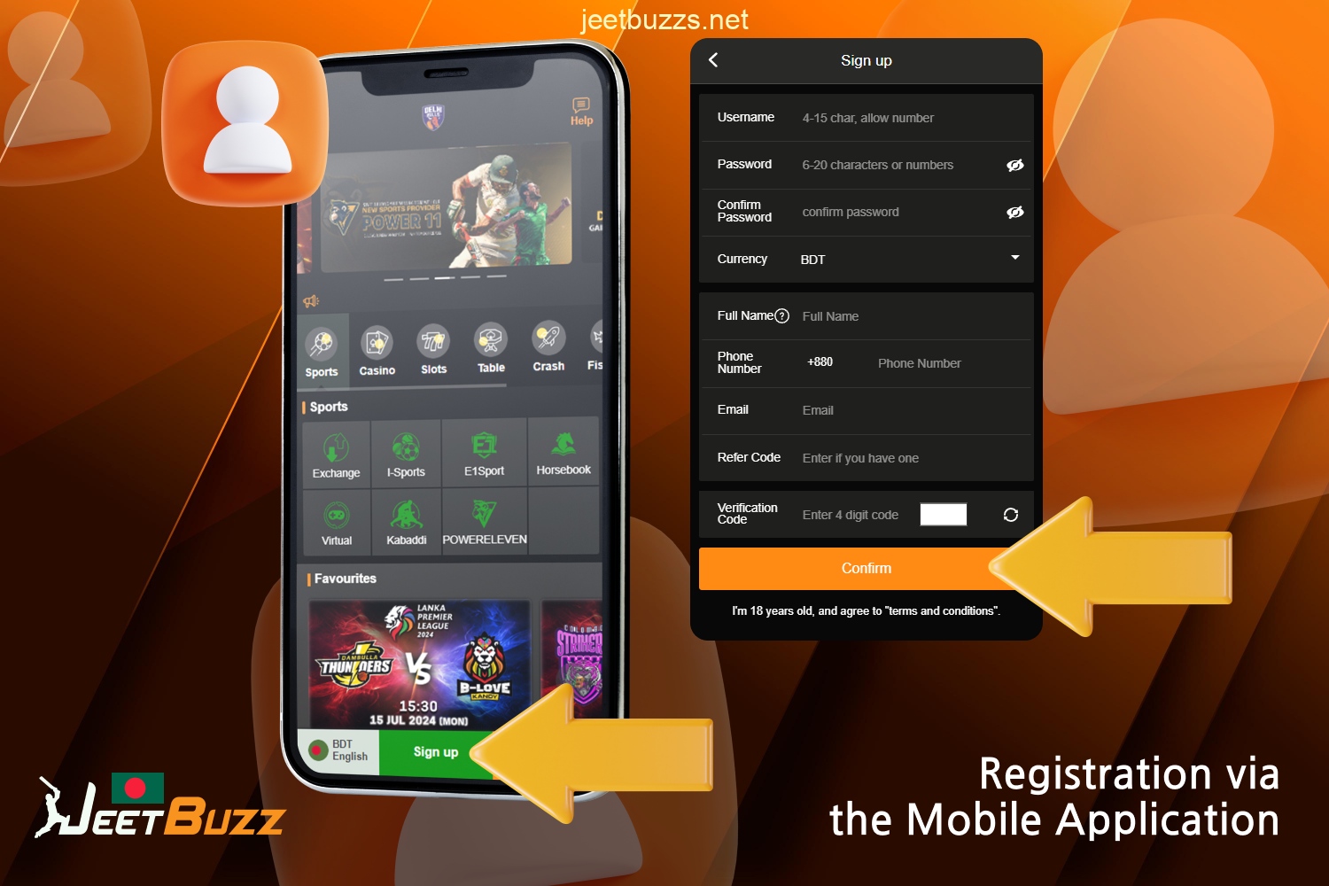 Registration through Jeetbuzz Bangladesh mobile app is literally in a few clicks