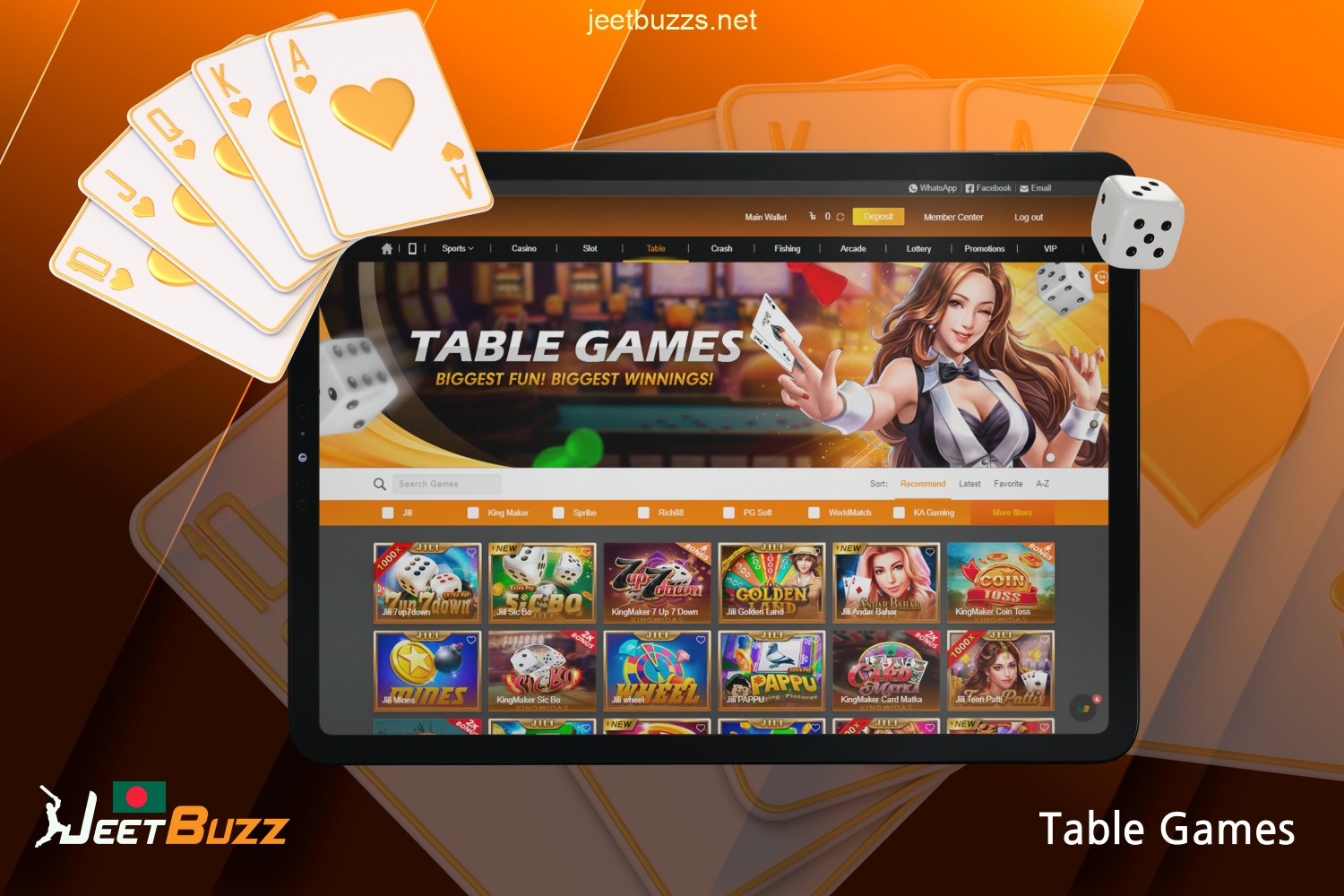 Section Table Games of Jeetbuzz online casino contains games that are usually played at tables, such as blackjack, roulette, poker and others